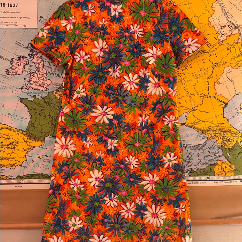 Vintage Handmade Floral Mini Dress - Orange, Blue, Green, White